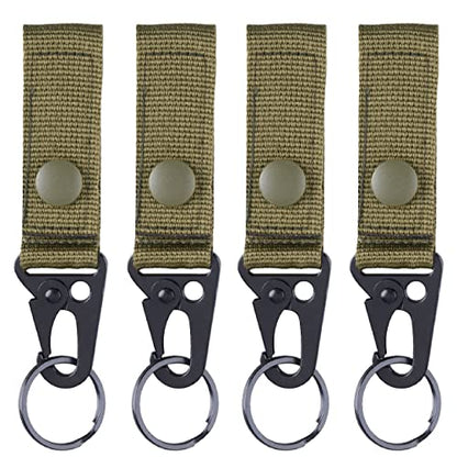 Azarxis Tactical Molle Key Ring Chain Gear Clip Key Keeper Keychain Nylon Belt Key Holder Carabiners Hanger Buckle Hook - color: Army Green - 4 Pack