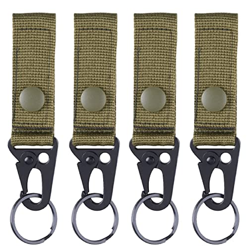 Azarxis Tactical Molle Key Ring Chain Gear Clip Key Keeper Keychain Nylon Belt Key Holder Carabiners Hanger Buckle Hook - color: Army Green - 4 Pack