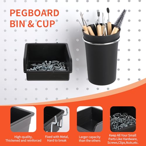 240PCS Pegboard Hooks Assortment, Pegboard Accessories Organizer Kit with Pegboard Bins, Pegboard Cups, 1/8 and 1/4 inch Peg Board Hooks for Hanging Tools, Garage Pegboard Wall Organization - style: 240 Pcs