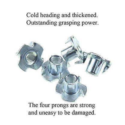 M10 T Nuts for Wood: 30 Pack 4 Prong T-Nuts Zinc Plated Threaded Inserts No Rust – for Furniture Climbing Holds & Plywood - size: M10(30Pack)