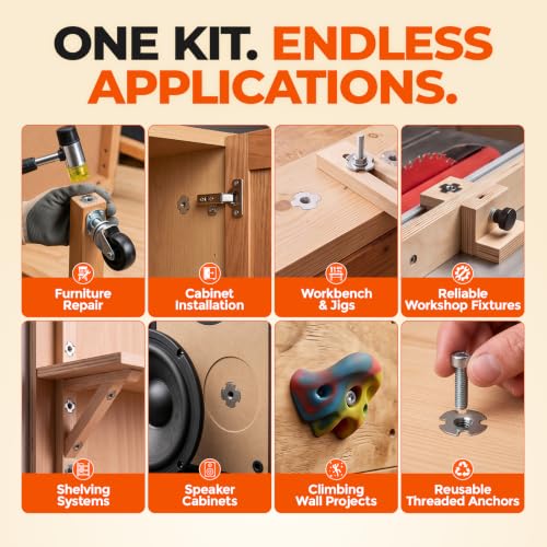 1/4"-20 T-Nut Installation Kit with Drill Guide, 16-Set 304 Stainless Steel | Complete installation kit with drill guide for straighter holes, secure fastening, and faster DIY assembly