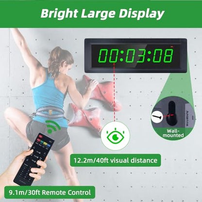 Gym Timer Clock with Remote Control & Push Button,7 RGB Color, Programmable Interval Timer, Countdown/Up Stopwatch,Wall Clock for Home Gym Garage,Portable Training Accessories(Plug-in+Stand) - style: plug-in+stand