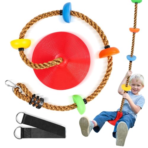 Climbing Rope Tree Swing with Platforms and Swing Seat Outdoor Playground Accessories for Kids Including Hanging Strap & Carabiner - color: Red-brown Rope