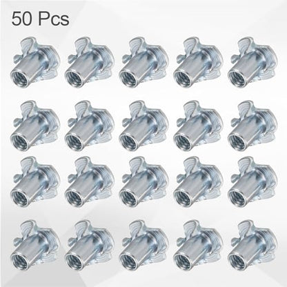 HARFINGTON 1/4x14mm T-Nuts 4 Pronged Tee Nut 0.68" x 0.55" Fully Thread Carbon Steel Inserts for Wood, Rock Climbing Holds, Cabinetry, Furniture 50pcs - size: 1/4" x 0.55" x 0.68" x 0.55"