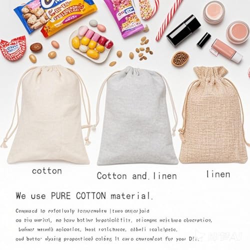 gobyhumm 20 Pcs Cotton Muslin Drawstring Sachet Pouch Bags（6 * 8"） | Pure Cotton Sachet Bags，Reusable Empty Gift Pouches for Party Home Supplies - color: 20 pcs,6*8"