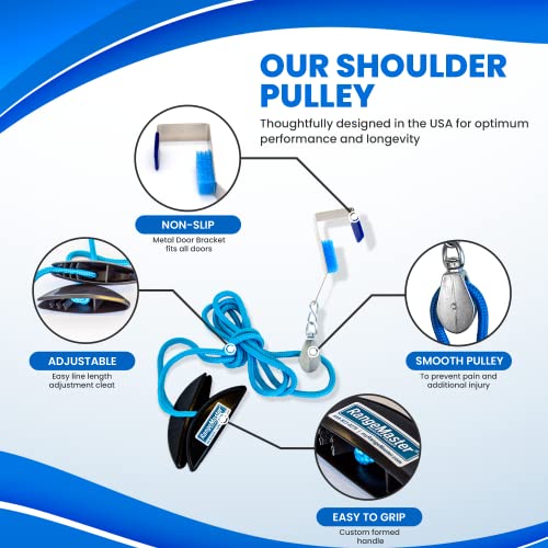 RangeMaster BlueRanger Over the Door Shoulder Pulley, Pulley for Physical Therapy, Aids Pain Free Range of Motion in Frozen Shoulder, Adjustable Cleated Handles, Metal Bracket (FSA/HSA) | Adjustable Cleated Handles | Physical Therapy Equipment | Supports
