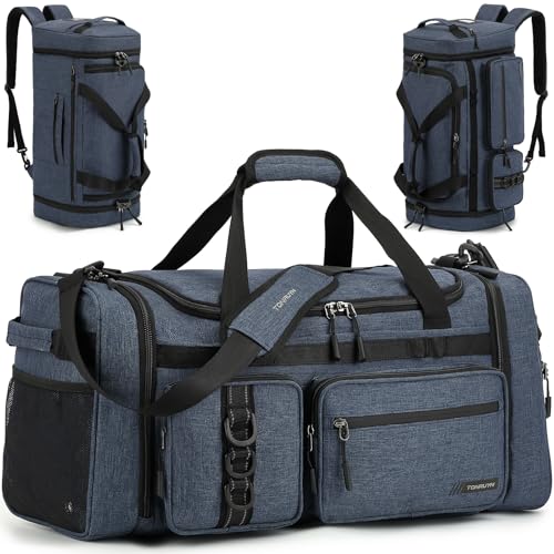3 in 1 Gym & Sports Duffle Bag for Men 50L Travel Duffel bag Backpack with Shoe Compartment & Wet Pocket Medium Weekender Duffle Bag for Traveling Fitness Workout Overnight Camping, Blue - color: Blue
