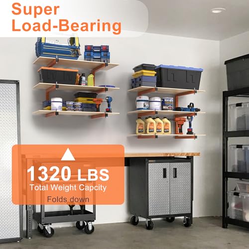 Lumber Rack Wall-Mounted Lumber Storage Rack, Heavy Duty Wood Storage Racks with 6-Level System, 1320 LB Sturdy Garage Wood Organizer, Orange Lumber Metal Racks for Indoor and Outdoor (4 Pack) - style: All-in-One – 4 Pack, 6-Tier