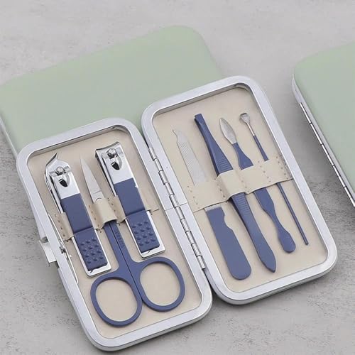 Fingernail-Clippers Handheld Sized Nail Clippers Set Tools, Manicure Set Professional Stainless Steel Travel Case 7 in 1 for Men Women (Blue) - color: Blue