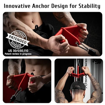LAT Pull Down Bars Set, Triangular Stability LAT Pulldown Attachments with 8 Ergonomic Handles for Whole Back Training, Non-Slip Cable Machine Attachment for Gym Home Workout - color: Ruby Red
