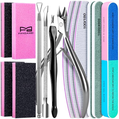 FANDAMEI Cuticle Kit, Nail Prep Kit, 14PCS Nail Buffer and Shine Kit, Nail Files and Buffers, Nail Kit, Nail Care Kit, Cuticle Trimmer, Cuticle Pusher, Manicure Kit for Women, Nail Stuff