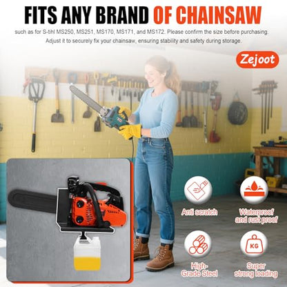 Universal Chainsaw Wall Mount Holder – Heavy Duty Steel Rack for Stihl & Most Chainsaws, 𝟏𝟓𝟎𝐋𝐁𝐒 Capacity, Multi-Functional Garage & Workshop Organizer by Zejoot