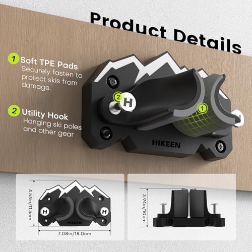 Hikeen Ski & Snowboard Wall Mount,Fits Any Ski or Snowboard, Ski Wall Rack Non-Slip Storage for Garage Organization,Space-Saving Winter Gear Organizer,1 Pack - size: 1 pack