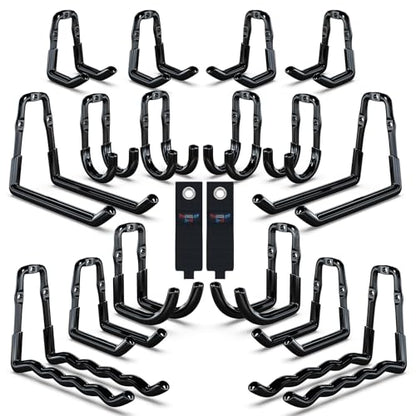 3-H Super Heavy Duty Garage Wall Hooks 18 Pack, One-Piece Construction Garage Wall Hooks, Garage Hanger & Organizer Wall Mount for Ladders, Bikes, Chairs, WeedEaters, Shovels, Garden Tools (Black) | Upgraded Patented One-Piece Stamped Garage Storage Hooks