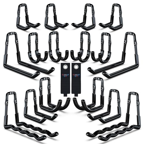 3-H Super Heavy Duty Garage Wall Hooks 18 Pack, One-Piece Construction Garage Wall Hooks, Garage Hanger & Organizer Wall Mount for Ladders, Bikes, Chairs, WeedEaters, Shovels, Garden Tools (Black) | Upgraded Patented One-Piece Stamped Garage Storage Hooks