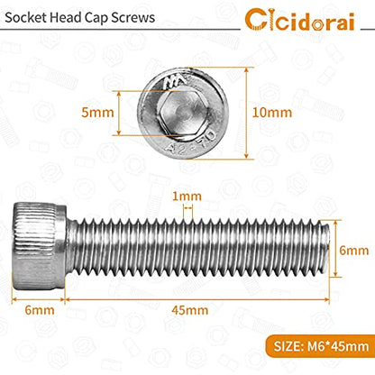 M6-1.0 x 45mm Socket Head Cap Screws Bolts, 304 Stainless Steel (A2-70), Allen Socket Drive, Bright Finish, Full Machine Threads, Quantity 25 - size: M6 x 45mm(25 PCS)