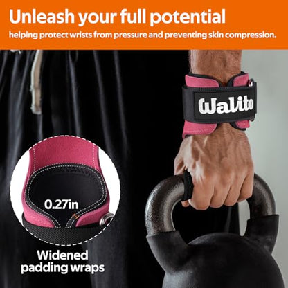 Weight Lifting Wrist Strap，Double Layer Leather Wrist Wraps with Neoprene Padding for Weightlifting & Deadlifts – Adjustable Gym Straps for Men & Women - color: Rose