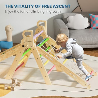 BlueWood 2024 8-in-1 Pikler Triangle Climbing Set Toddler Toys Indoor Baby Jungle Gym Climber Playground for Kids - Rainbow - color: Rainbow