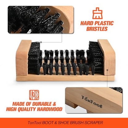 Wooden Boot Scraper Outdoor Heavy Duty Shoe Brush Cleaner for Muddy Boots, Dual Bristle Entryway Shoe Cleaner System for Home Entrance Garage Farm Snow Rain Durable Hardwood Base
