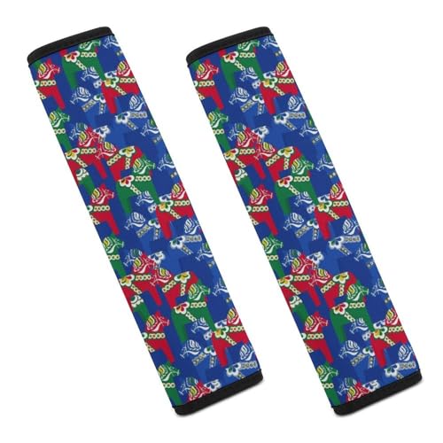 Universal Soft and Comfortable Car Seat Belt Pad for Adult Use, Most Cars, 1 Pair Dala Horse Swedish Automotive Seat Belt Protector Shock Absorption - color: Pattern 209