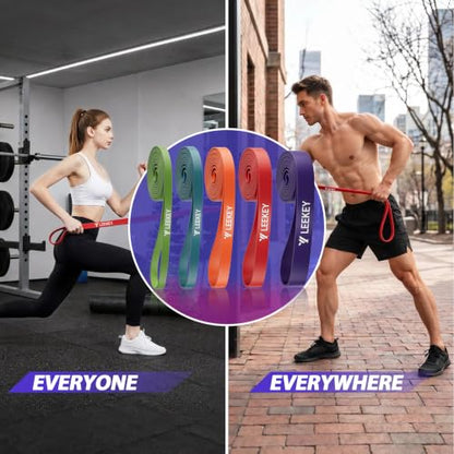 LEEKEY Pull Up Assistance Bands,5-125LB Resistance Bands with Grip、Door Anchor、Gym Bag - Exercise Bands for Full-Body Training, Fitness, Physical Therapy -USA Original Patent - style: 5-125LBS CANDY