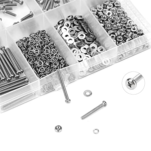 HELIFOUNER 560 Pieces M2.5 x 4mm /6mm /8mm /10mm /12mm /16mm /20mm, Phillips Pan Head Machine Screws, Metric Screws Bolts Washers Nuts Kit, 304 Stainless Steel - size: M2.5, style: Phillips Pan Head