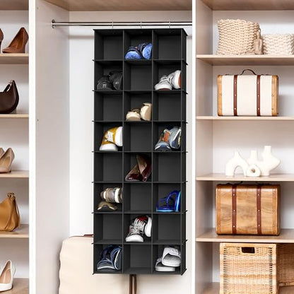 Simple Houseware 24 Section Shelves Hanging Shoes Organizer, Black | 3 Metal Hooks, 8 Tier, Holds Up to 24 lbs - color: Black