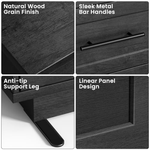 Fatmok Modular Entertainment Center & Buffet Cabinet, Extra Long Sideboard TV Stand with Arched Wooden Doors, Modern Wooden Storage Cabinet for Living Room, Black Grey(CEEC,4-Piece) - color: Ceec-black Grey