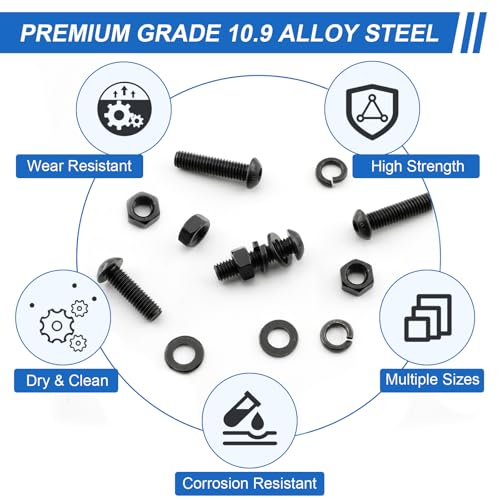 288Pcs M5 Screws Assortment Kit, M5x8/10/12/16/20/25/30/35 mm Hex Socket Button Head Assorted Set, Machine Screws with Nuts & Washers, 10.9 Grade Alloy Steel for 3D Printing - size: M5 Button 10.9 - 288PCS