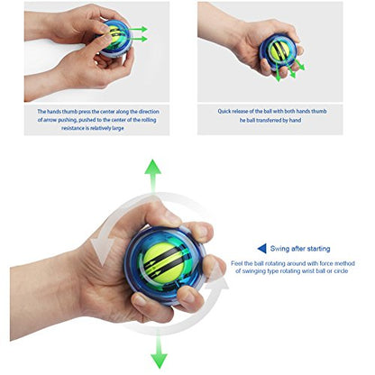 Power Wrist Ball AUTO Start Gyro Ball with LED Lights Forearm Exerciser Wrist Strengthener for Strengthening Muscle and Bones - color: Blue(Without light)