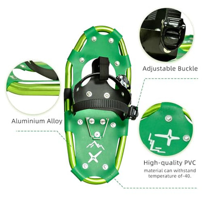 Snowshoes,Lightweight Aluminum Frame,13-Point Heavy Duty Crampons,UV Shoe Decking, and Ratchet System for Secure Fit Complete with Carry Bag for Convenient Storage and Travel - color: GREEN