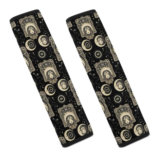 2PCS Celestial Face Gothic Mystical Cosmic Sun Moon Seat Belt Cover Soft Padded Neck Strap Covers for Kids, All Vehicles, Comfortable Driving - color: Pattern 245