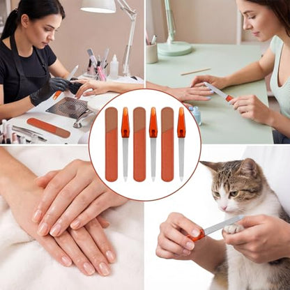 3 Pack Nail File Metal Sharp Pointed Tip with Leather Sheath Case 5 Inch | Double Sided Grit Nails for Natural Non Slip Handle Fingernail Files Stainless Steel Manicure for Women
