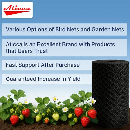 ATICCA Heavy Duty Bird Netting for Garden Protection & Fruit Trees, 13x40 Ft with 10 Stakes – Black Anti-Bird Net for Poultry, Deer, & Squirrel Protection, Durable Mesh for Garden and Yard Use - size: 13x40 Ft Bird Netting