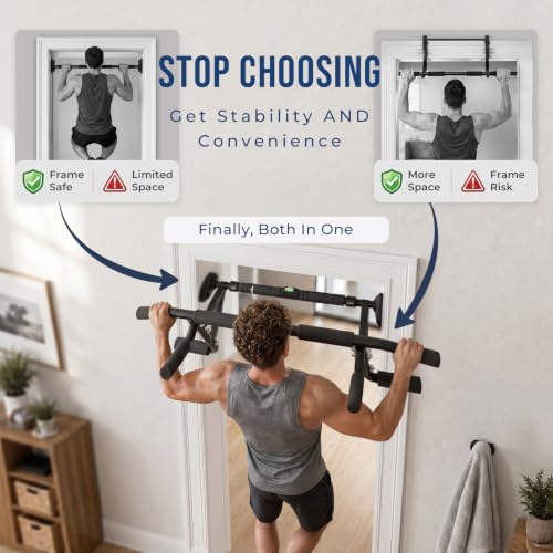 EAST MOUNT Doorway Pull Up Bar, Adjustable Height, Leave Installed, Full Range Pull-Ups, No Drill Home Gym Equipment, Multi-Grip Pull Up Bar, Holds up to 440 LBS