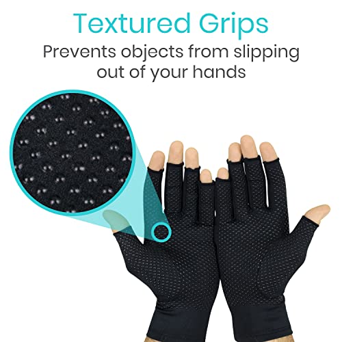 Vive Copper Infused Fingerless Arthritis Compression Gloves (Pair) - Relief for Men, Women, Rheumatoid, Swelling, Carpal Tunnel, Tendonitis, Edema, Hand & Finger Pain - Comfortable Non-Slip (X Large) | For Men, Women, Rheumatoid, Swelling, Carpal Tunnel,