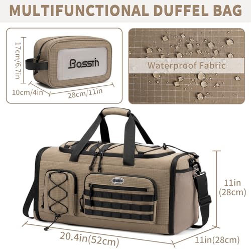 Bosstin Gym Bag for Men & Women,45L Travel Duffle Sports Duffel Bag Gym Weekender Overnight Backpack with Shoe Compartment (KHAKI CHECKERED) - color: KHAKI CHECKERED