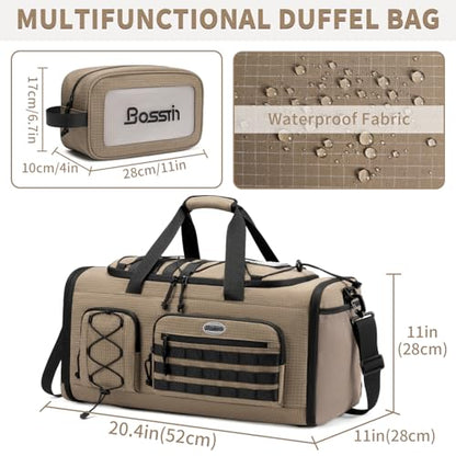 Bosstin Gym Bag for Men & Women,45L Travel Duffle Sports Duffel Bag Gym Weekender Overnight Backpack with Shoe Compartment (KHAKI CHECKERED) - color: KHAKI CHECKERED