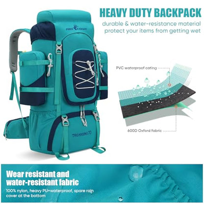 Bseash 70L (65+5) Waterproof Hiking Camping Backpack with Rain Cover, Outdoor Sport Travel Daypack for Climbing Touring (Blue Green) - color: Blue Green