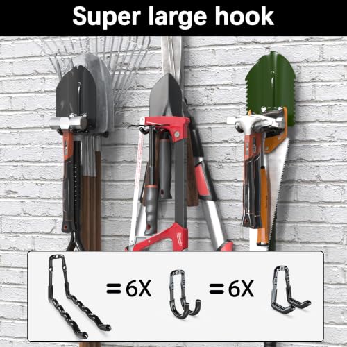 3-H Super Heavy Duty Garage Wall Hooks 18 Pack, One-Piece Construction Garage Wall Hooks, Garage Hanger & Organizer Wall Mount for Ladders, Bikes, Chairs, WeedEaters, Shovels, Garden Tools (Black) | Upgraded Patented One-Piece Stamped Garage Storage Hooks