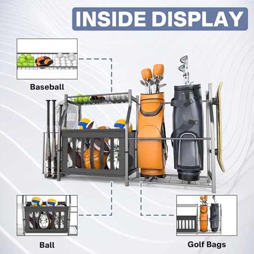 WALMANN Garage Sports Equipment Organizer, Ball Storage Stand, Indoor Golf Bags Stand for Garage - style: Stand for 2 Bags