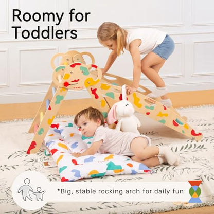 WINGYZ Pikler Triangle Set, Montessori 8-in-1 Foldable Climbing Set | Reversible Animal Slide, Patent-Protected Jungle Gym, Safe 2.35in Gap, ASTM F963 Standards for Toddlers 18M-5Y, Rainbow - color: Rainbow
