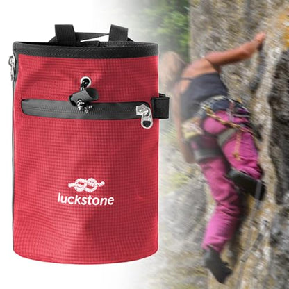 SM SunniMix Climbing Chalk Bag Drawstring Pouch Weightlifting Rock Bouldering Adjustable Waist Belt Oxford Cloth Waterproof Zipper Pocket Suitable for Gymnastics - color: Red