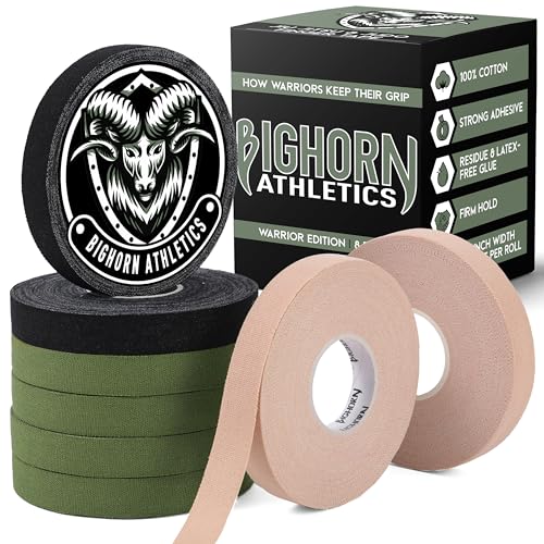 Bighorn Athletics Finger Tape, 0.5" x 45Ft, 8 Rolls, Mil. Green/Black/Nude | Warrior Edition finger and toe tape for BJJ, Wrestling, Judo. Residue-free Zinc Oxide adhesive, EZ-tear breathable cotton. - color: Military Green, Black, Nude, size: 0.5-Inch