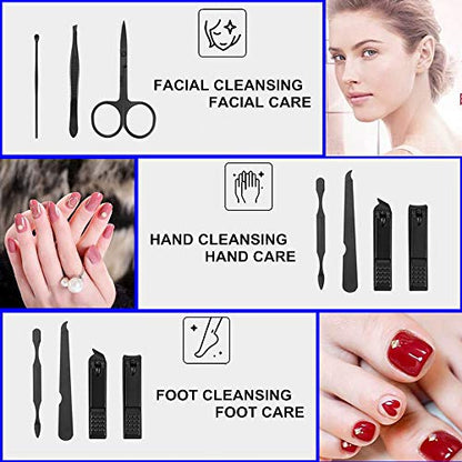 QURIPE 7pcs Manicure Set, Nail Clippers Kit, Stainless Steel Manicure Kit, Nail Clipping Tools Portable Travel Grooming Kit, The Best Gift with Luxurious Case (Black-7) - color: Black