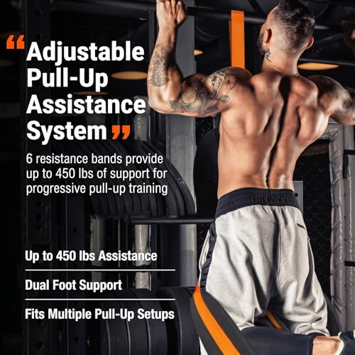 Pull Up Assistance Bands, 6 Resistance Bands Up to 450 lbs | 6 Resistance Bands Up to 450 lbs, Dual Foot Support, Handles, Strap and Storage Bag, Home Gym Strength Training