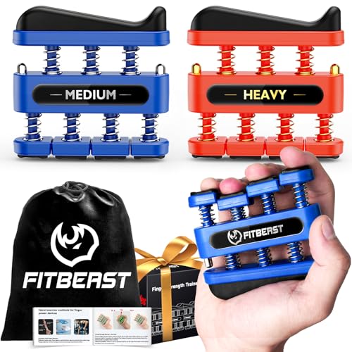 FitBeast Finger Strengthener, Finger Exerciser, Hand Exerciser for Improve Dexterity and Strength in Fingers, Hands, Forearms–Grip Strength Trainer for Musicians, Climbers - color: 2 Piece Set -Blue Red