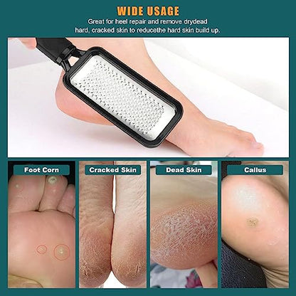 2 Pcs Foot Files Callus Remover, Stainless Steel Professional Pedicure Foot Rasp Scrubber Foot Care Tools to Removes Hard Skin Corns for Dry and Wet Fee - style: 2 X Foot Files(Black/Brown)