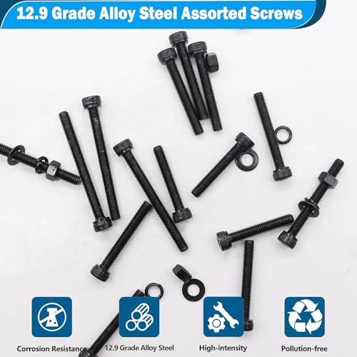 mxuteuk 540PCS M2 M3 Metric Screws Assortment Set Suitable for 3D Printer DIY,Hex Socket Head Cap Screws Bolts Nuts Kit,12.9 Grade Alloy Steel Black Zinc Plated Assorted Screws with Hex Wrench - size: 540PCS M2 M3, style: Hex Socket Head