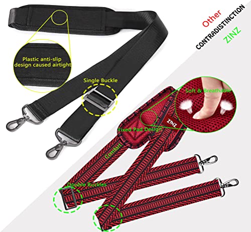 ZINZ Shoulder Strap 58" Ultra-Thick Fixed Padded and Adjustable Buckles Crossbody Strap for Briefcase Laptop Bag Luggage - color: Black Red Jacquard